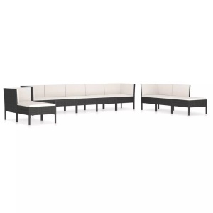 vidaXL, vidaXL 10-tlg. Garten-Lounge-Set mit Auflagen Poly Rattan Schwarz