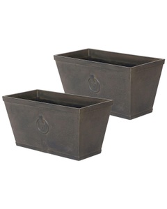 Beliani, Beliani Blumentopf, Beliani - Set mit 2 Blumentöpfen aus Lehm-Faser-Mischung Retro PORIA, One Size, Erdbraun