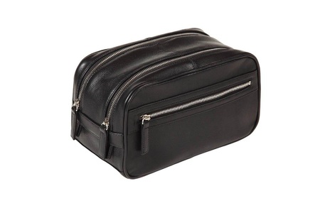 Dermata Lederwaren, Dermata Lederwaren Beauty Case 26,5 cm aus geprägtem Rindleder in Schwarz, Beauty Case 26,5 cm aus geprägtem Rindleder in Schwarz