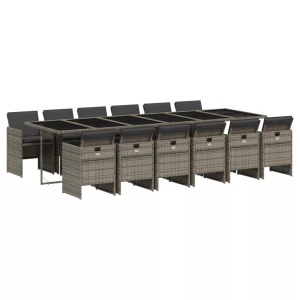 vidaXL, vidaXL 13-tlg. Garten-Essgruppe mit Kissen Grau Poly Rattan, vidaXL 13-tlg. Garten-Essgruppe mit Kissen Grau Poly Rattan