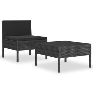 vidaXL, vidaXL 2-tlg. Garten-Lounge-Set mit Auflagen Poly Rattan Schwarz