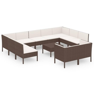 vidaXL, vidaXL 12-tlg. Garten-Lounge-Set mit Auflagen Poly Rattan Braun