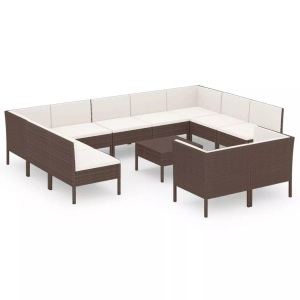 vidaXL, vidaXL 12-tlg. Garten-Lounge-Set mit Auflagen Poly Rattan Braun