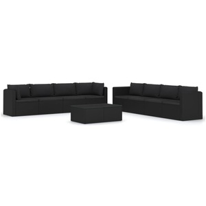vidaXL, vidaXL 9-tlg. Garten-Lounge-Set mit Kissen Poly Rattan Schwarz