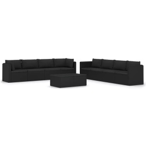 vidaXL, vidaXL 9-tlg. Garten-Lounge-Set mit Kissen Poly Rattan Schwarz