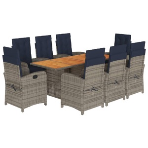 vidaXL, vidaXL 9-tlg. Garten-Essgruppe mit Kissen Beige Poly Rattan