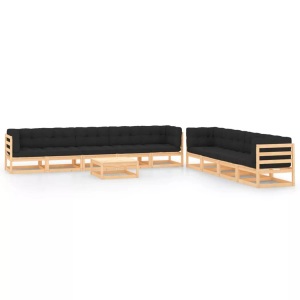 vidaXL, vidaXL 10-tlg. Garten-Lounge-Set mit Anthrazit Kissen Kiefernholz, vidaXL 10-tlg. Garten-Lounge-Set mit Kissen Massivholz Kiefer