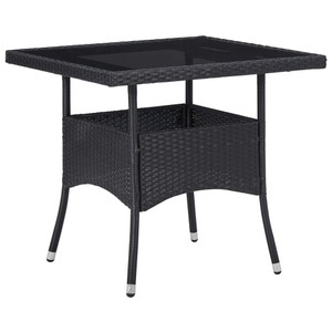 Diverse Hardware, Garten-Esstisch Schwarz Poly Rattan und Glas