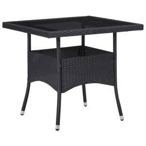 Diverse Hardware, Garten-Esstisch Schwarz Poly Rattan und Glas