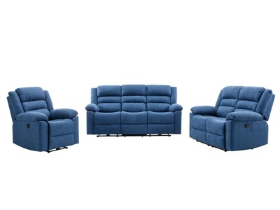 Vente-unique, 3-Sitzer Sofa, 2-Sitzer Sofa & elektrischer Relaxsessel - Blau - Stoff - BUROLO 3-Sitzer Sofa, 2-Sitzer Sofa & elektrischer Relaxsessel - Blau - Stoff - BUROLO