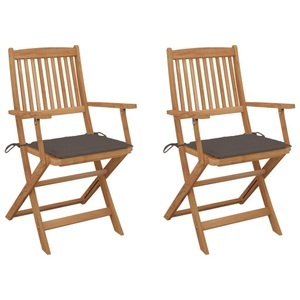 vidaXL, vidaXL Klappbare Gartenstühle 2 Stk. mit Kissen Massivholz Akazie, vidaXL Klappbare Gartenstühle 2 Stk. mit Kissen Massivholz Akazie