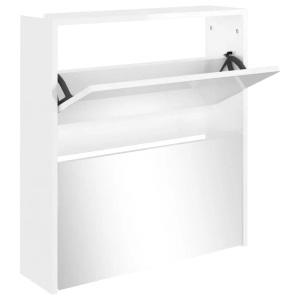 vidaXL, vidaXL Schuhschrank mit Spiegel 2 Fächer Hochglanz-Weiß 63x17x67 cm, vidaXL Schuhschrank mit Spiegel 2 Fächer Hochglanz-Weiß 63x17x67 cm