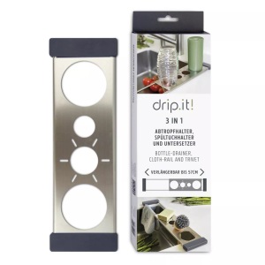 Sanni Shoo, Sanni Shoo drip.it – Multifunktionaler Flaschen-Abtropfhalter für Spülen, Sanni Shoo - drip.it Abtropfständer für Flaschen, 42cm, Silber