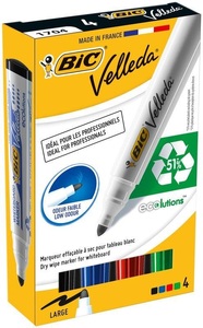 Bic, BIC Whiteboard Marker Velleda 1701 ECOlutions 4er Set, Bic Marker Velleda 1701, 1,5mm, 904941, (4er Etui)