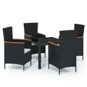 vidaXL, vidaXL 5-tlg. Garten-Essgruppe mit Auflagen Poly Rattan Schwarz, vidaXL 5-tlg. Garten-Essgruppe mit Kissen Poly Rattan Schwarz