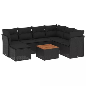 vidaXL, vidaXL 8-tlg. Garten-Sofagarnitur mit Kissen Schwarz Poly Rattan, vidaXL 8-tlg. Garten-Sofagarnitur mit Kissen Schwarz Poly Rattan
