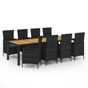 vidaXL, vidaXL 9-tlg. Garten-Essgruppe mit Kissen Poly Rattan Schwarz, 