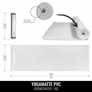 Gorilla sports, Gorilla Sports - PVC Yogamatte cool grey 180 x 60 x 0,5 cm, Gorilla Sports - Yogamatte, 180cm, Taubengrau