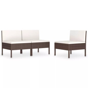 vidaXL, vidaXL Gartenstühle 3 Stk. mit Auflagen Poly Rattan Braun, vidaXL Gartenstühle 3 Stk. mit Auflagen Poly Rattan Braun