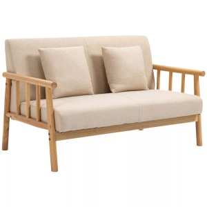 Northio, Northio - 2 Sitzer Sofa Couch 2 Lendenkissen Gepolstert Holzrahmen Leinenoptik Doppelsofa Kleine Räume Beige, 120X74CM, Northio - 2 Sitzer Sofa Couch 2 Lendenkissen Gepolstert Holzrahmen Leinenoptik Doppelsofa Kleine Räume Beige, 120X74CM