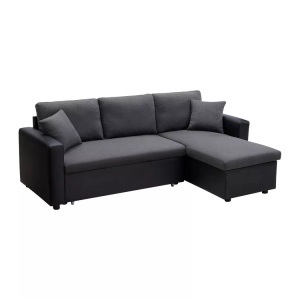 Vente-unique, Ecksofa mit Schlaffunktion GAZUR - Stoff & Kunstleder - Ecke wechselbar - Anthrazit & Schwarz Ecksofa mit Schlaffunktion GAZUR - Stoff & Kunstleder - Ecke wechselbar - Anthrazit & Schwarz