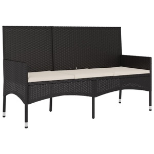 vidaXL, vidaXL Gartenbank 3-Sitzer mit Kissen Schwarz Poly Rattan