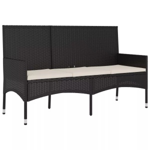vidaXL, vidaXL Gartenbank 3-Sitzer mit Kissen Schwarz Poly Rattan, vidaXL Gartenbank 3-Sitzer mit Kissen Schwarz Poly Rattan