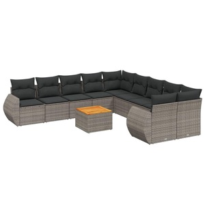 vidaXL, vidaXL 11-tlg. Garten-Sofagarnitur mit Kissen Grau Poly Rattan, vidaXL 11-tlg. Garten-Sofagarnitur mit Kissen Grau Poly Rattan