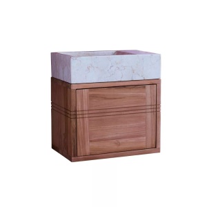 Tikamoon, Badunterschrank aus massivem Teakholz und Marmor creme Basic Badunterschrank aus massivem Teakholz und Marmor creme Basic, Tikamoon - Badunterschrank aus massivem Teakholz und Marmor creme Basic, One Size, Beige