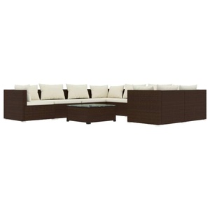 vidaXL, vidaXL 9-tlg. Garten-Lounge-Set mit Kissen Poly Rattan Braun