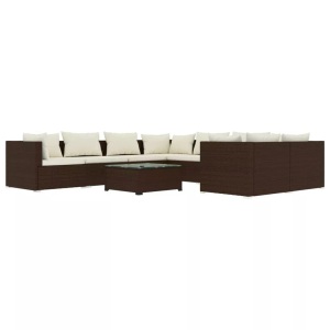 vidaXL, vidaXL 9-tlg. Garten-Lounge-Set mit Kissen Poly Rattan Braun