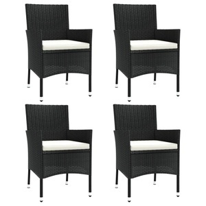 vidaXL, vidaXL Gartenstühle mit Kissen 4 Stk. Poly Rattan Schwarz, vidaXL Gartenstühle mit Kissen 4 Stk. Poly Rattan Schwarz