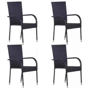 vidaXL, vidaXL Stapelbare Gartenstühle 4 Stk. Poly Rattan Schwarz, vidaXL Stapelbare Gartenstühle 4 Stk. Poly Rattan Schwarz