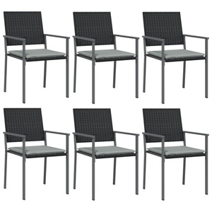 vidaXL, vidaXL Gartenstühle mit Kissen 6 Stk. Schwarz 54x62,5x89cm Poly Rattan, vidaXL Gartenstühle mit Kissen 6 Stk. Schwarz 54x62,5x89cm Poly Rattan