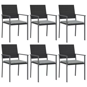vidaXL, vidaXL Gartenstühle mit Kissen 6 Stk. Schwarz 54x62,5x89cm Poly Rattan, vidaXL Gartenstühle mit Kissen 6 Stk. Schwarz 54x62,5x89cm Poly Rattan