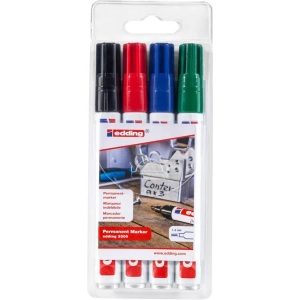 edding, Edding Permanentmarker edding 3300 Blau, Grün, Rot, Schwarz wasserfest: Ja 4-3300-4, edding 3300 Keilspitze Permanentmarker Breit Keilspitze 5 mm Farbig assortiert Nachfüllbar 4 Stück