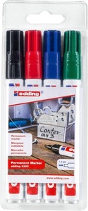 edding, Edding Permanentmarker edding 3300 Blau, Grün, Rot, Schwarz wasserfest: Ja 4-3300-4, edding 3300 Keilspitze Permanentmarker Breit Keilspitze 5 mm Farbig assortiert Nachfüllbar 4 Stück