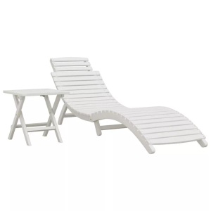 vidaXL, vidaXL Sonnenliege mit Tisch Weiß Massivholz Akazie, vidaXL Sonnenliege mit Tisch Weiß Massivholz Akazie