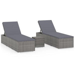 vidaXL, vidaXL 3-tlg. Garten-Sonnenliegen mit Teetisch Poly Rattan Grau
