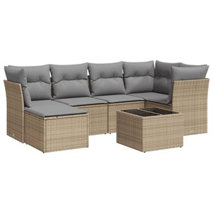 vidaXL, vidaXL 7-tlg. Garten-Sofagarnitur mit Kissen Beige Poly Rattan, vidaXL 7-tlg. Garten-Sofagarnitur mit Kissen Beige Poly Rattan