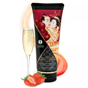 Shunga Erotic Art, Shunga Erotic Art - Massage-Creme Strawberries & Champagne - 200 ml, Shunga Kissable Massage Cream Sparkling Strawberry Wine