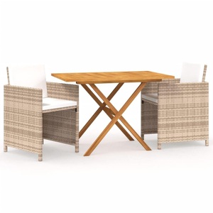 vidaXL, vidaXL 3-tlg. Garten-Essgruppe mit Kissen Beige, vidaXL 3-tlg. Garten-Essgruppe mit Kissen Beige