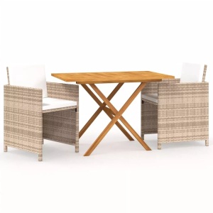 vidaXL, vidaXL 3-tlg. Garten-Essgruppe mit Kissen Beige, vidaXL 3-tlg. Garten-Essgruppe mit Kissen Beige