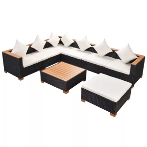 Diverse Hardware, 8-tlg. Garten-Lounge-Set mit Auflagen Poly Rattan Schwarz, vidaXL 8-tlg. Garten-Lounge-Set mit Auflagen Poly Rattan Schwarz