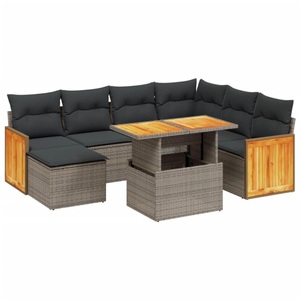 vidaXL, vidaXL 8-tlg. Garten-Sofagarnitur mit Kissen Grau Poly Rattan, vidaXL 8-tlg. Garten-Sofagarnitur mit Kissen Grau Poly Rattan
