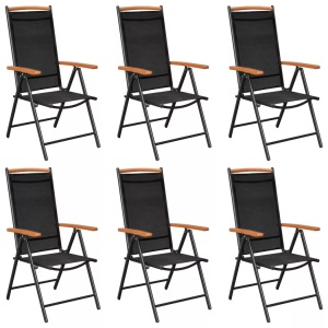 vidaXL, vidaXL Gartenstühle Klappbar 6 Stk. Textilene Schwarz, vidaXL Gartenstühle Klappbar 6 Stk. Textilene Schwarz