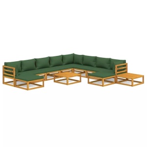 vidaXL, vidaXL 12-tlg. Garten-Lounge-Set mit Grünen Kissen Massivholz