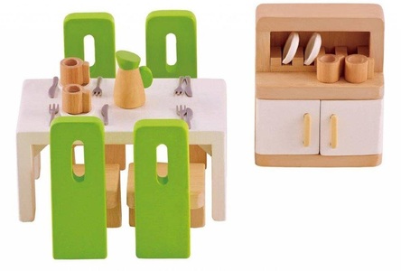 Hape, Puppenhausmöbel von HAPE, Esszimmer mehrfarbig, HAPE Puppenhausmöbel, Esszimmer mehrfarbig