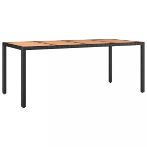 vidaXL, vidaXL Gartentisch mit Holzplatte Schwarz Poly Rattan & Akazienholz, vidaXL Gartentisch mit Holzplatte Schwarz Poly Rattan & Akazienholz