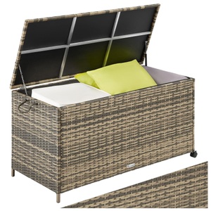 TecTake, Auflagenbox mit Aluminiumgestell und Rollen Auflagenbox mit Aluminiumgestell und Rollen, Tectake - Auflagenbox mit Aluminiumgestell und Rollen, 120cm, Beige